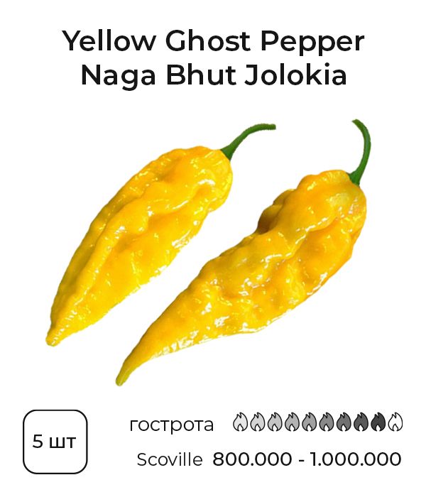 Насіння гострого перцю Yellow Naga Bhut Jolokia, 5 штук